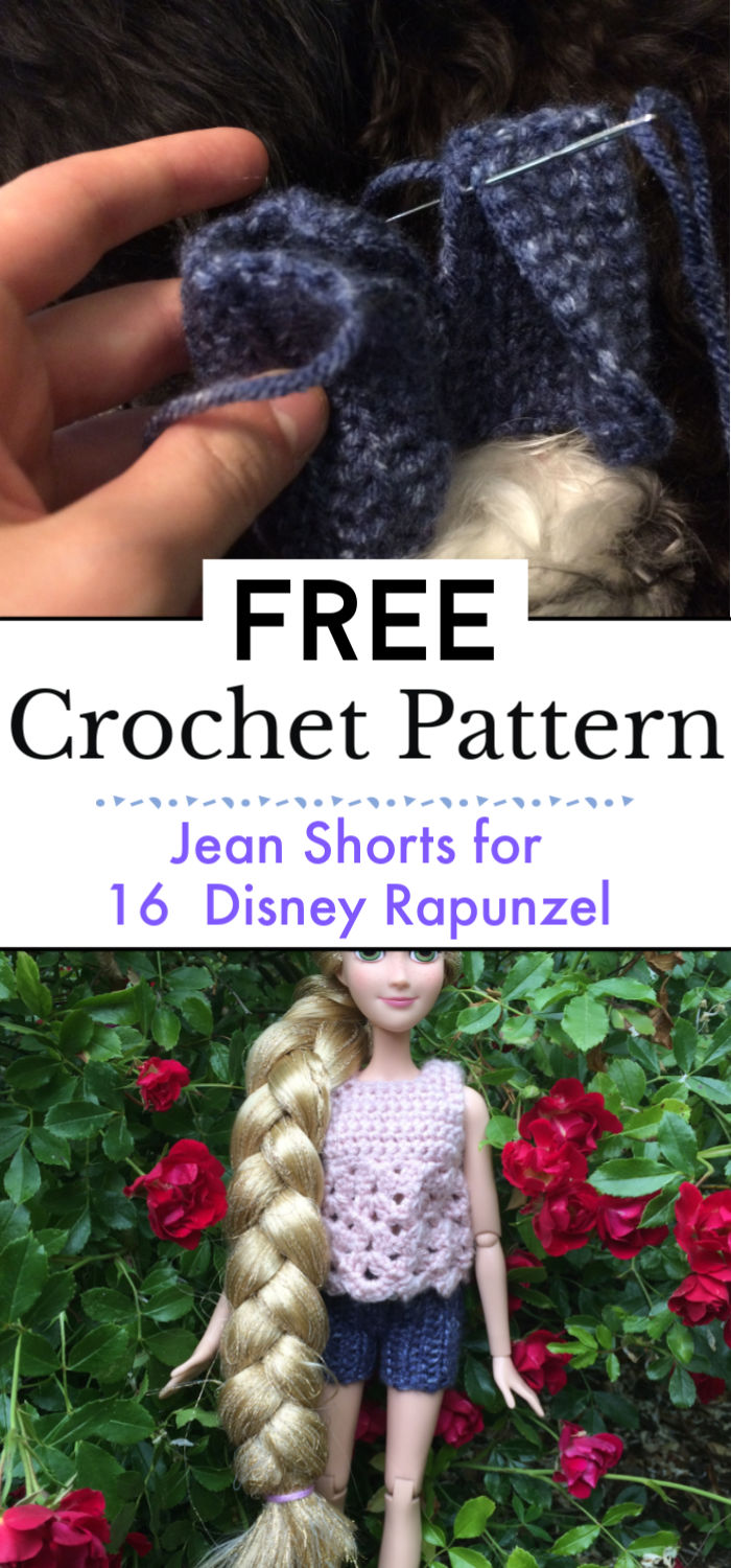 7. Jean Shorts for 16″ Disney Rapunzel Free Crochet Pattern