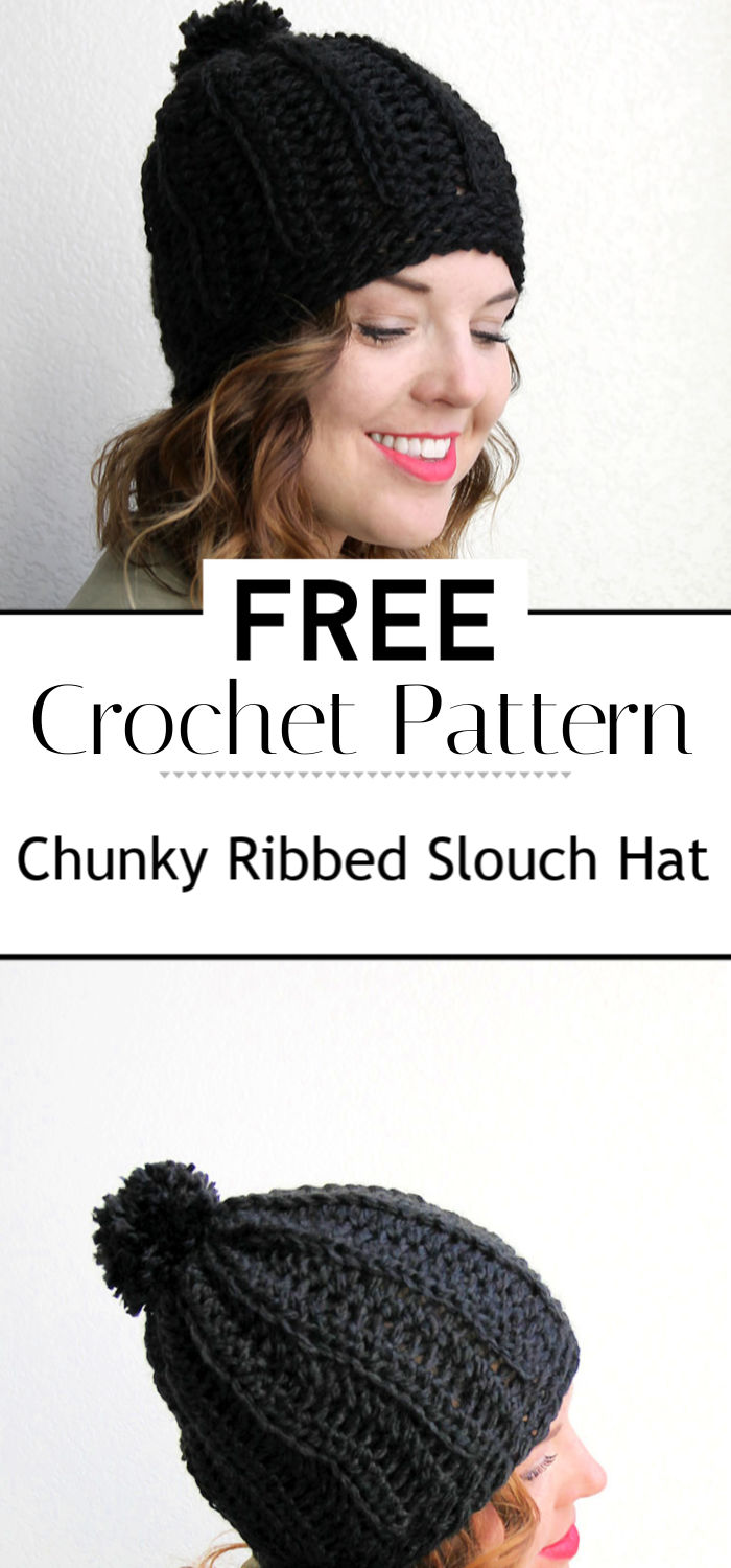Chunky Ribbed Slouch Hat Free Crochet Hat Pattern