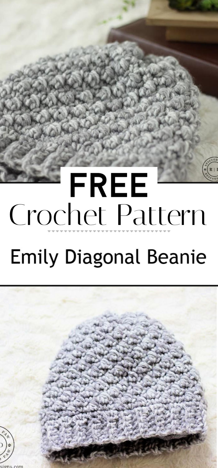 Emily Diagonal Beanie Crochet Hat Pattern