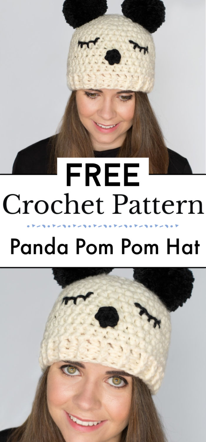 Panda Pom Pom Hat Free Crochet Pattern