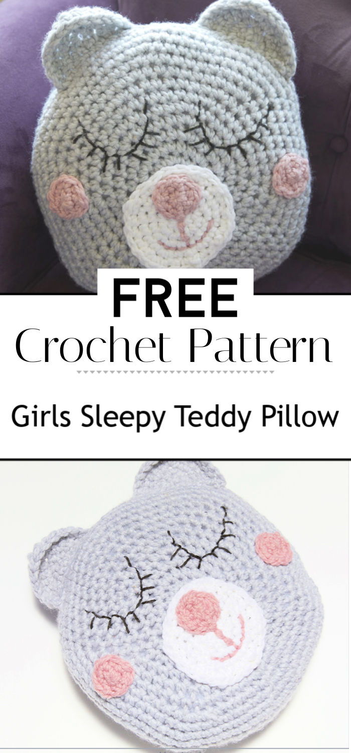 Girls Sleepy Teddy Pillow Crochet Pattern