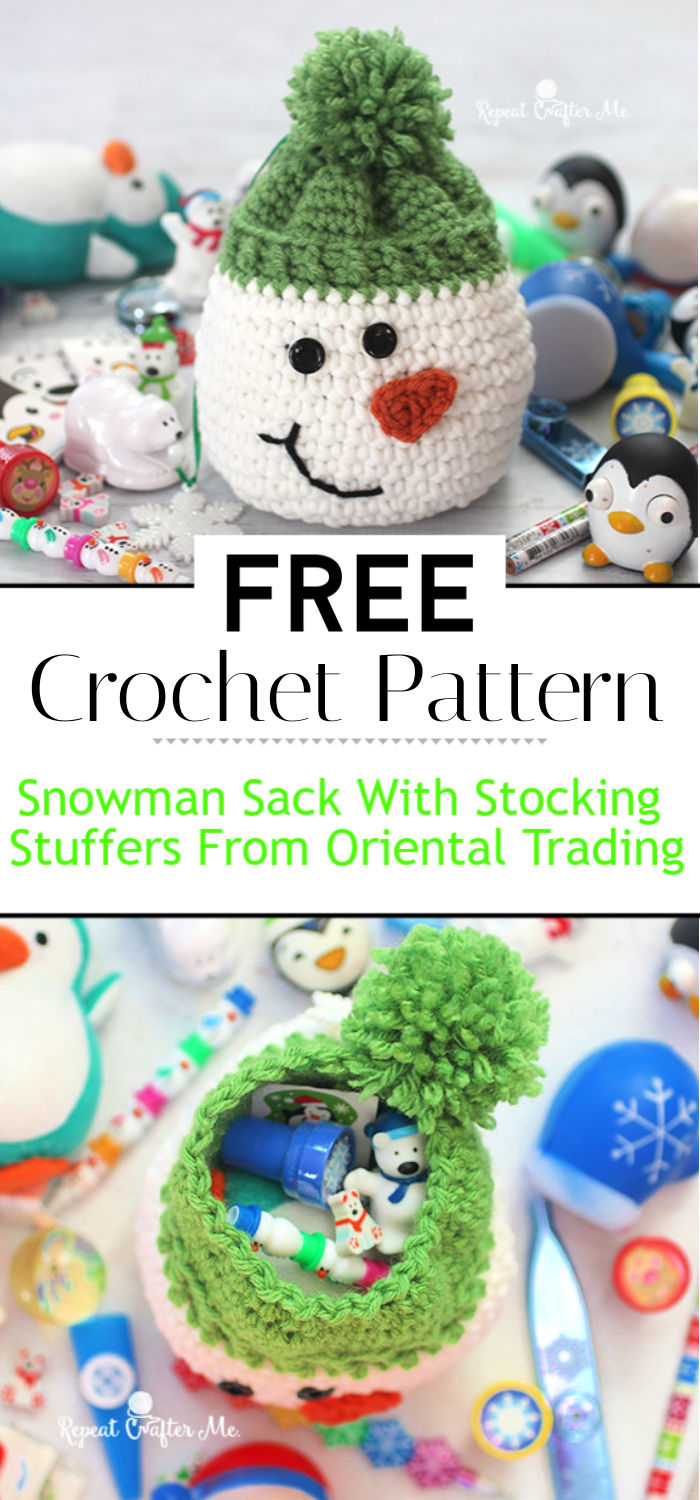 Crochet Snowman Sack With Stocking Stuffers From Oriental Trading