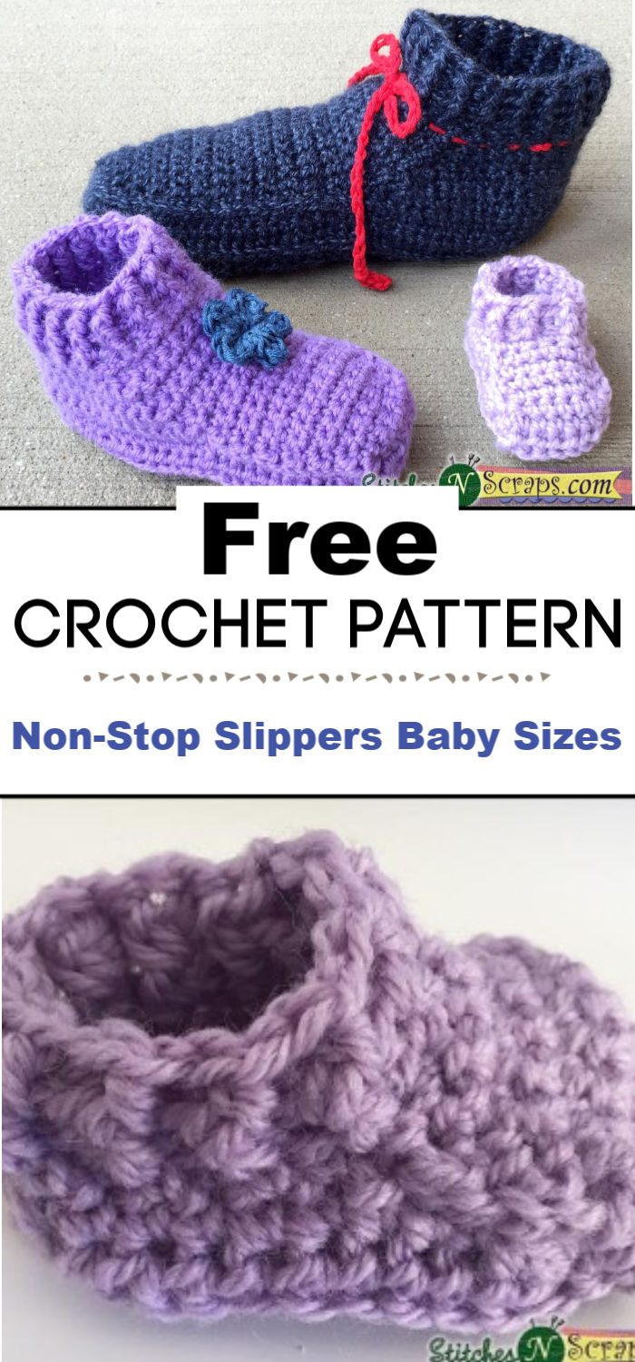 Free Pattern Non Stop Slippers Baby Sizes